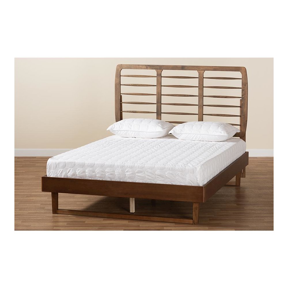 Lucie Modern and Contemporary Walnut Brown Finished Wood Full Size Platform Bed. Picture 7