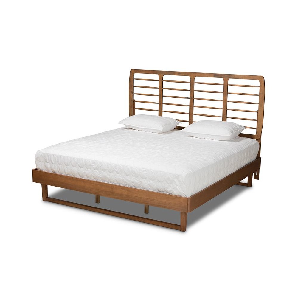 Lucie Modern and Contemporary Walnut Brown Finished Wood King Size Platform Bed. Picture 1