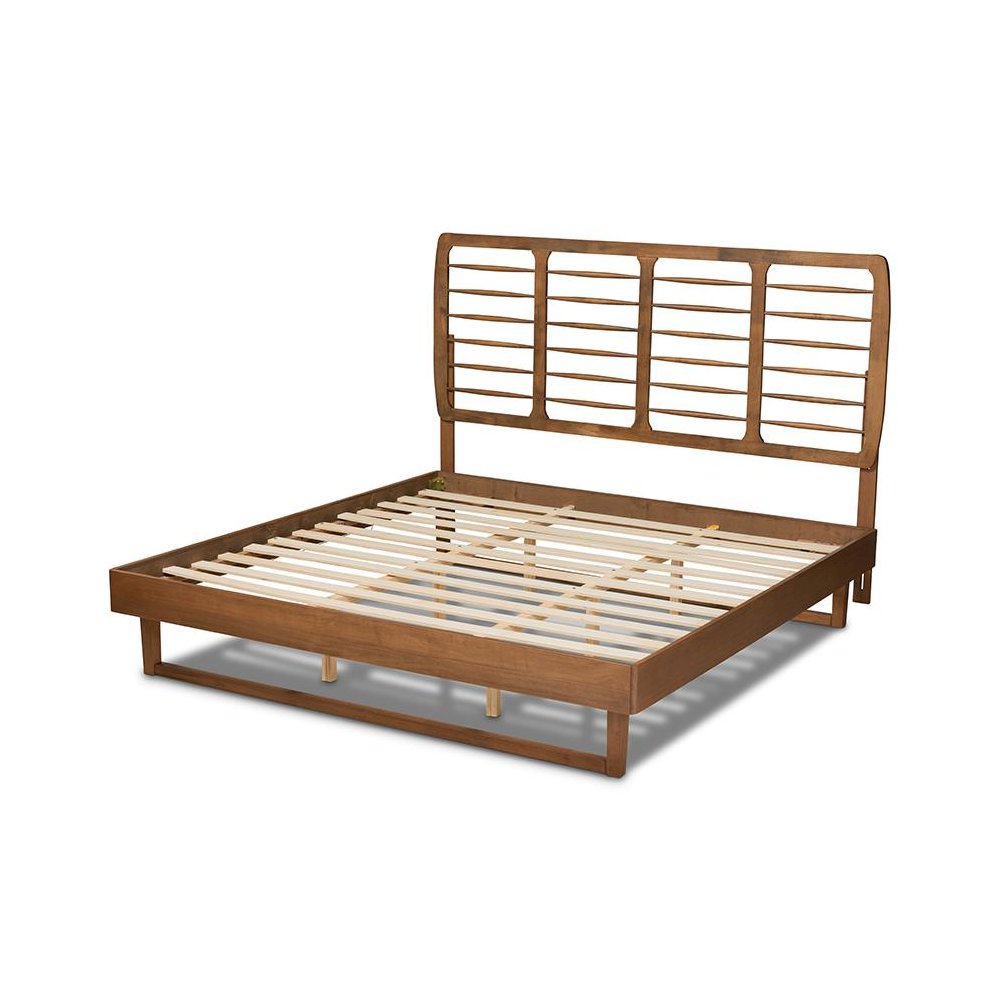 Lucie Modern and Contemporary Walnut Brown Finished Wood King Size Platform Bed. Picture 3