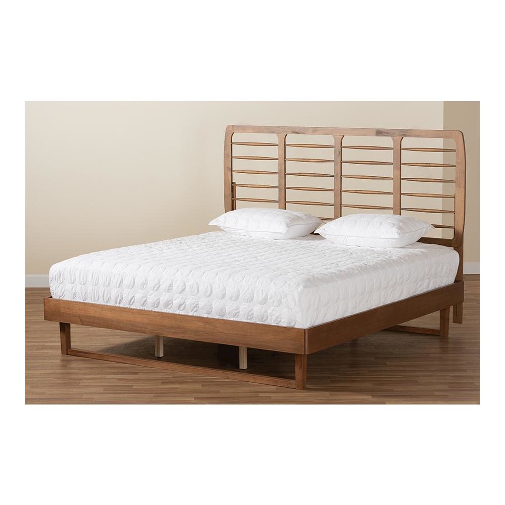 Lucie Modern and Contemporary Walnut Brown Finished Wood King Size Platform Bed. Picture 7
