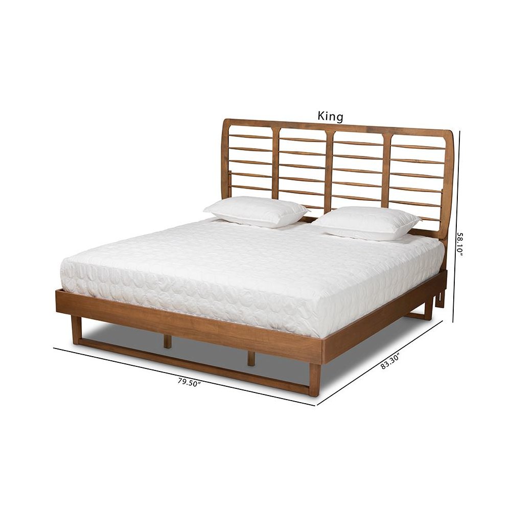 Lucie Modern and Contemporary Walnut Brown Finished Wood King Size Platform Bed. Picture 8