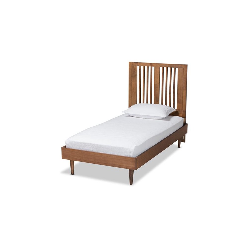 Transitional Ash Walnut Finished Wood Twin Size Platform Bed. Picture 1