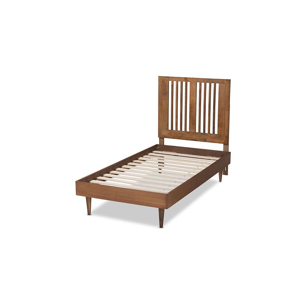 Transitional Ash Walnut Finished Wood Twin Size Platform Bed. Picture 3