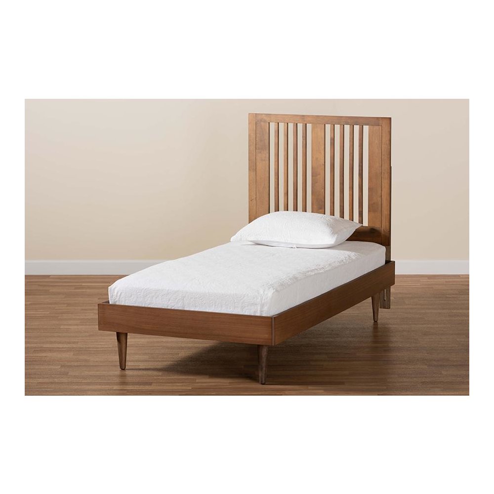 Transitional Ash Walnut Finished Wood Twin Size Platform Bed. Picture 7