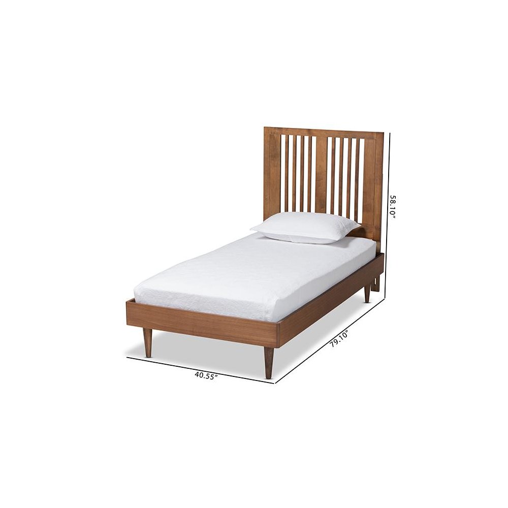 Transitional Ash Walnut Finished Wood Twin Size Platform Bed. Picture 8