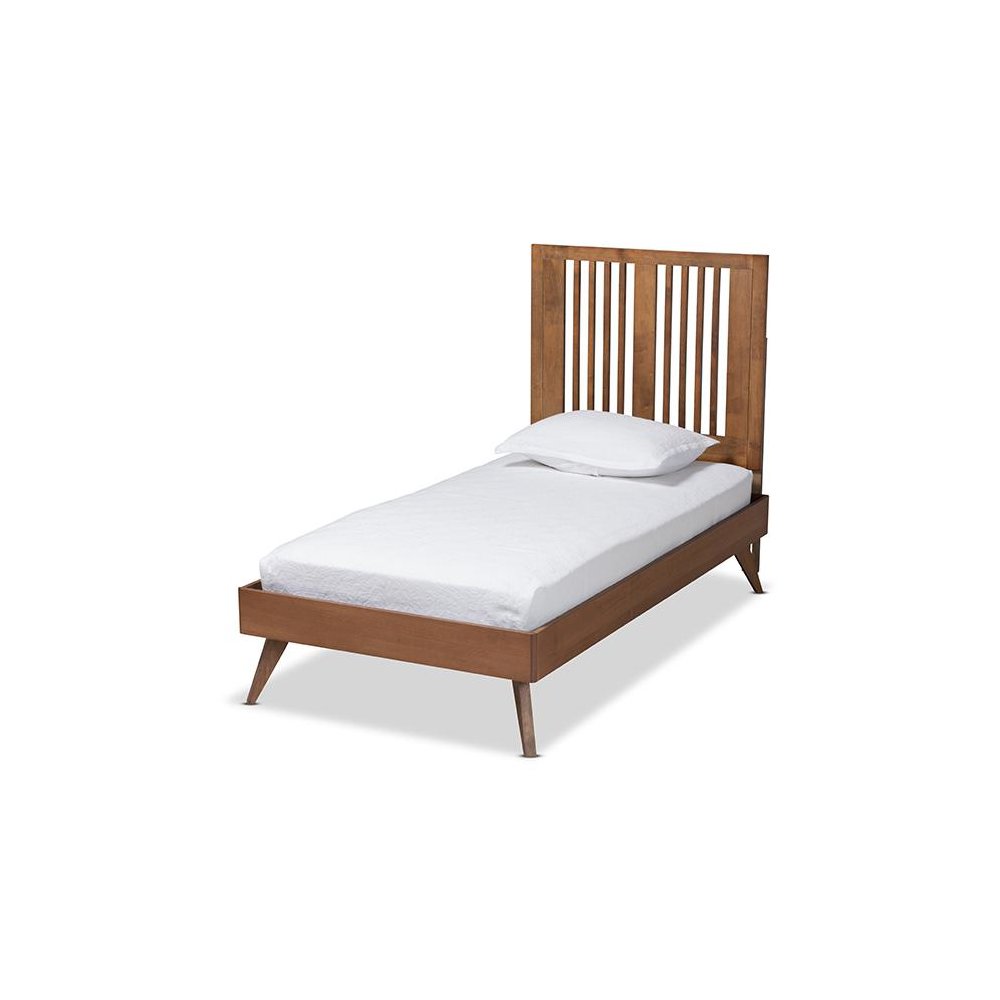 Transitional Ash Walnut Finished Wood Twin Size Platform Bed. Picture 1