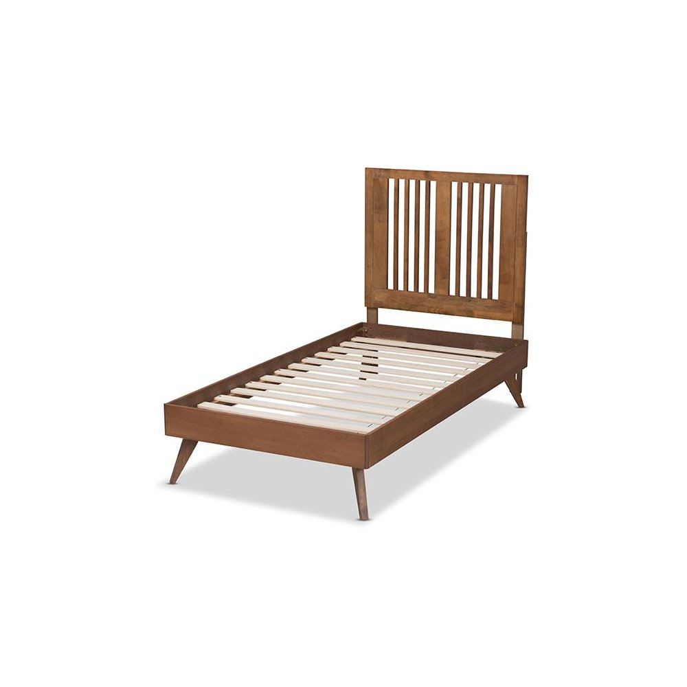 Transitional Ash Walnut Finished Wood Twin Size Platform Bed. Picture 3
