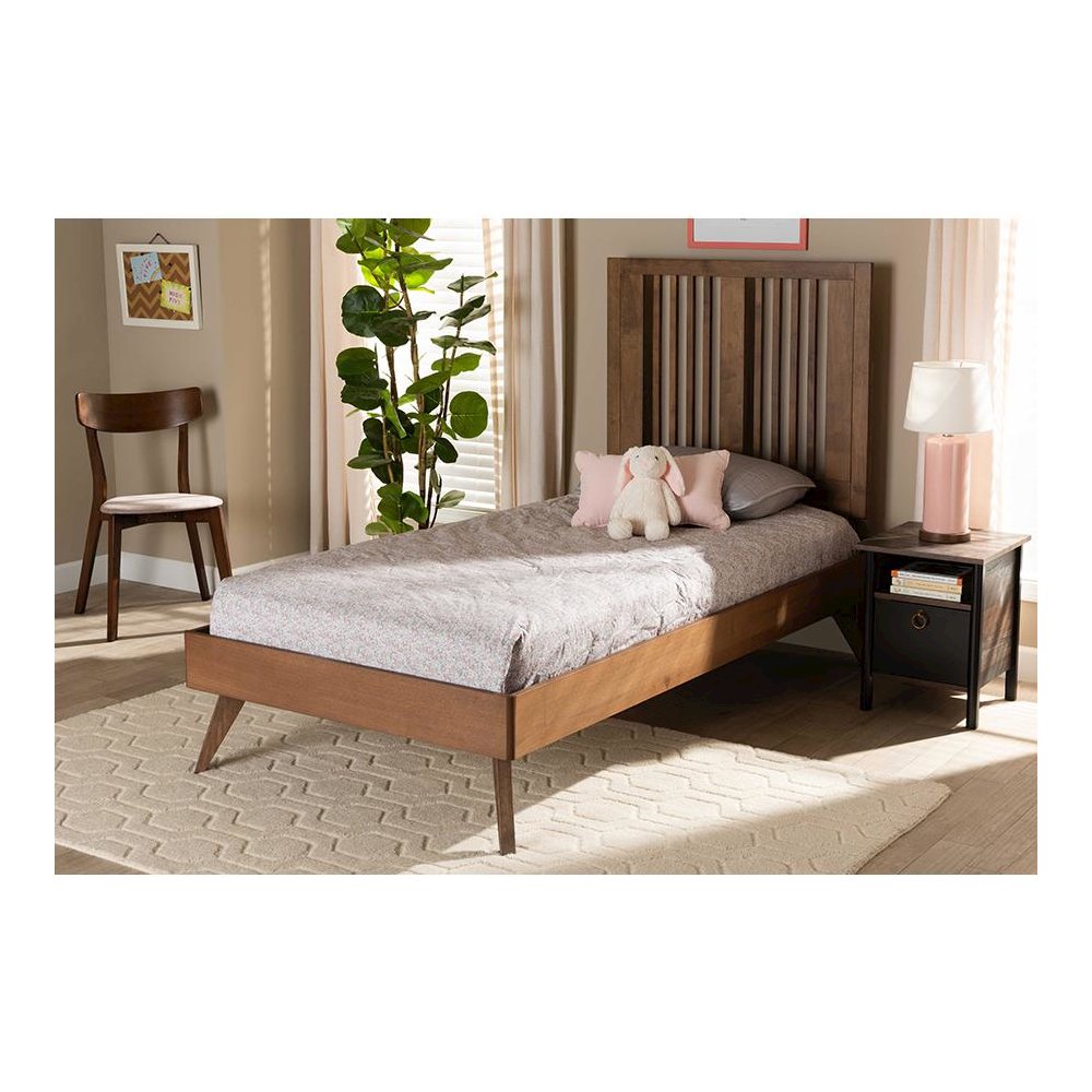 Transitional Ash Walnut Finished Wood Twin Size Platform Bed. Picture 6