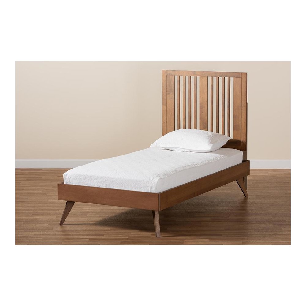 Transitional Ash Walnut Finished Wood Twin Size Platform Bed. Picture 7
