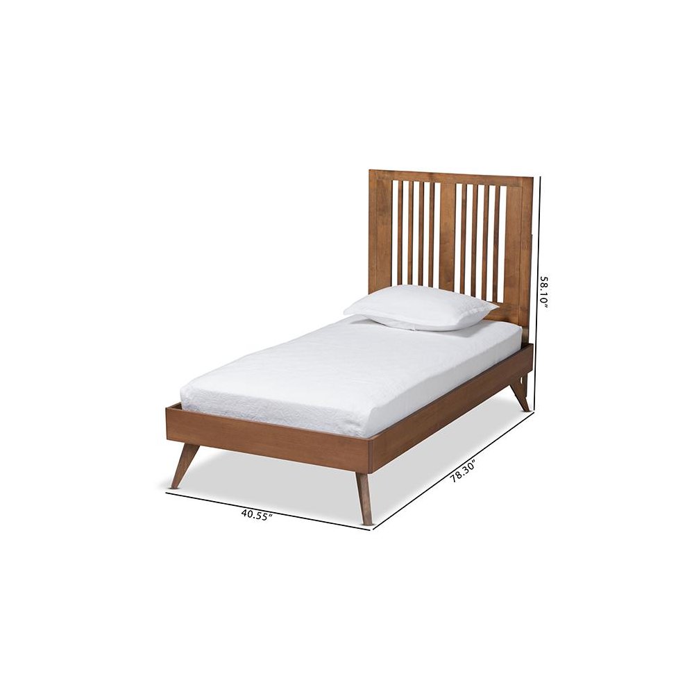 Transitional Ash Walnut Finished Wood Twin Size Platform Bed. Picture 8