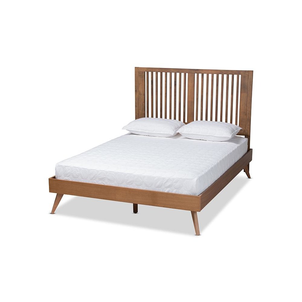 Transitional Ash Walnut Finished Wood Full Size Platform Bed. Picture 1