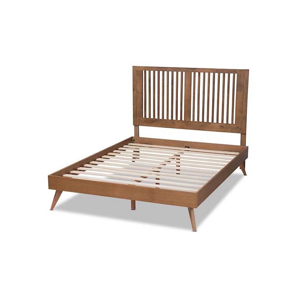 Transitional Ash Walnut Finished Wood Full Size Platform Bed. Picture 3