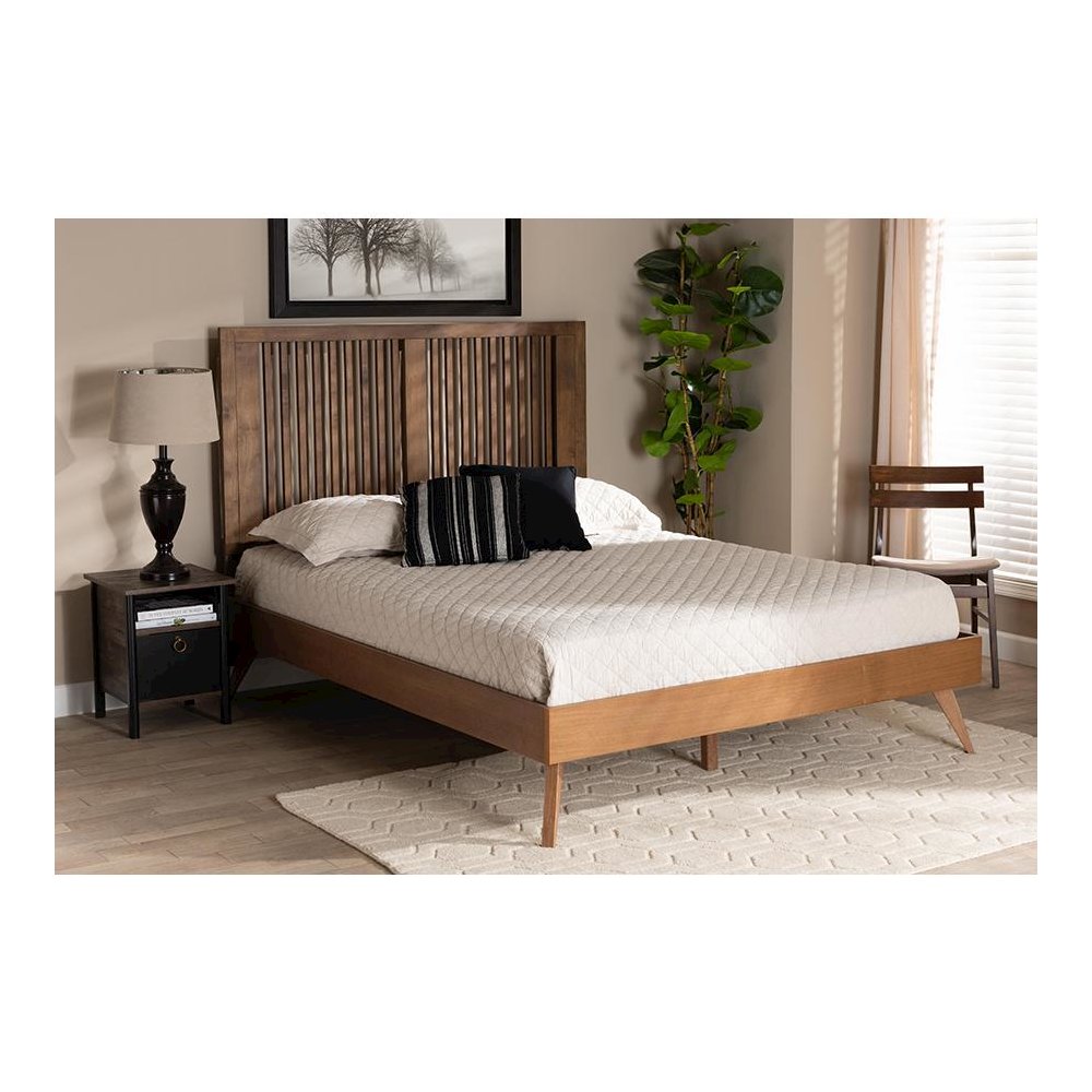 Transitional Ash Walnut Finished Wood Full Size Platform Bed. Picture 6