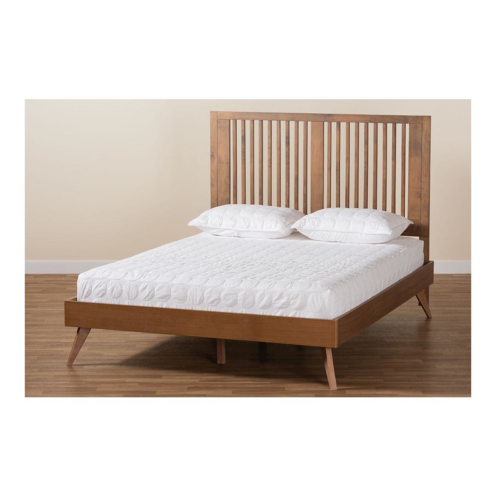 Transitional Ash Walnut Finished Wood Full Size Platform Bed. Picture 7