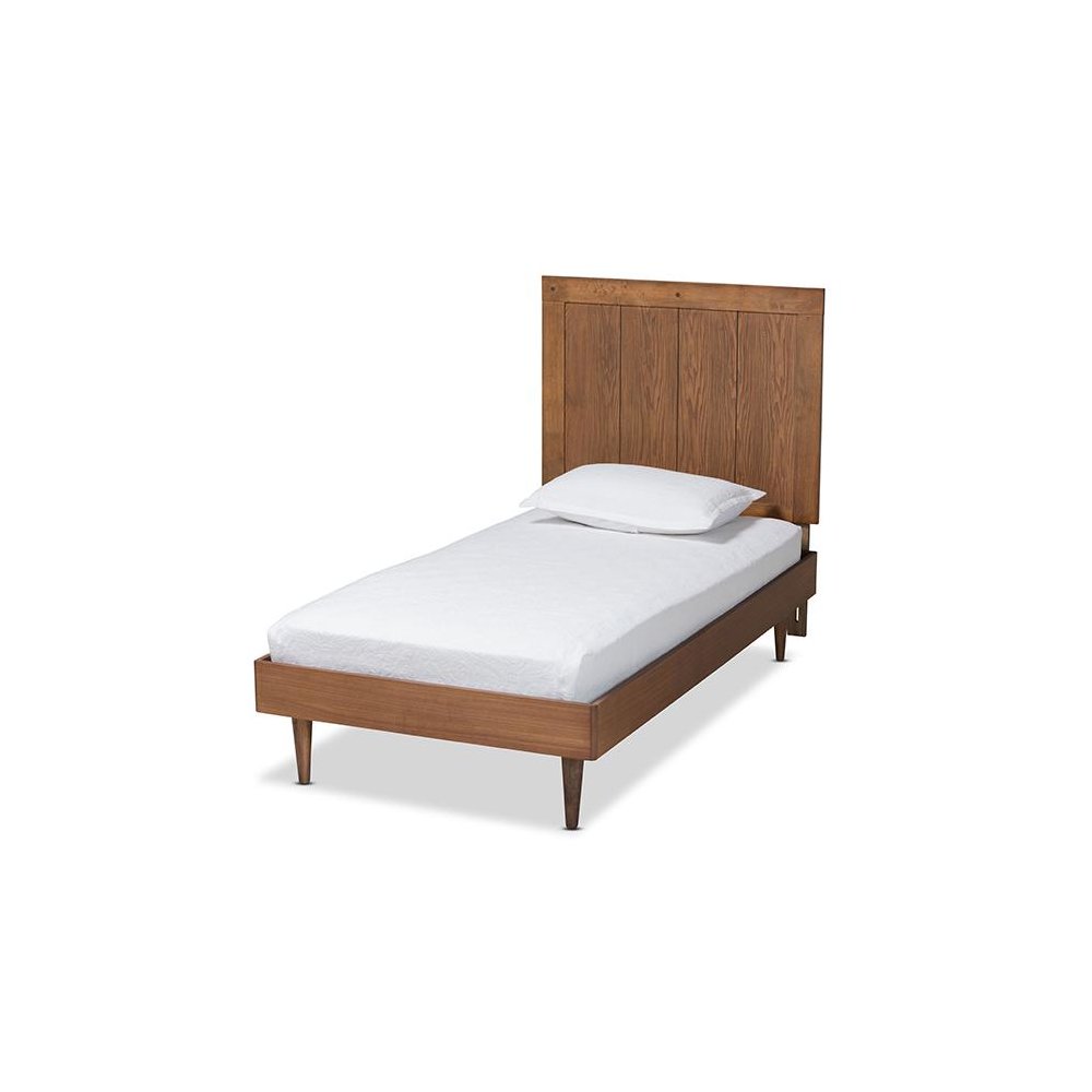 Transitional Ash Walnut Finished Wood Twin Size Platform Bed. Picture 1