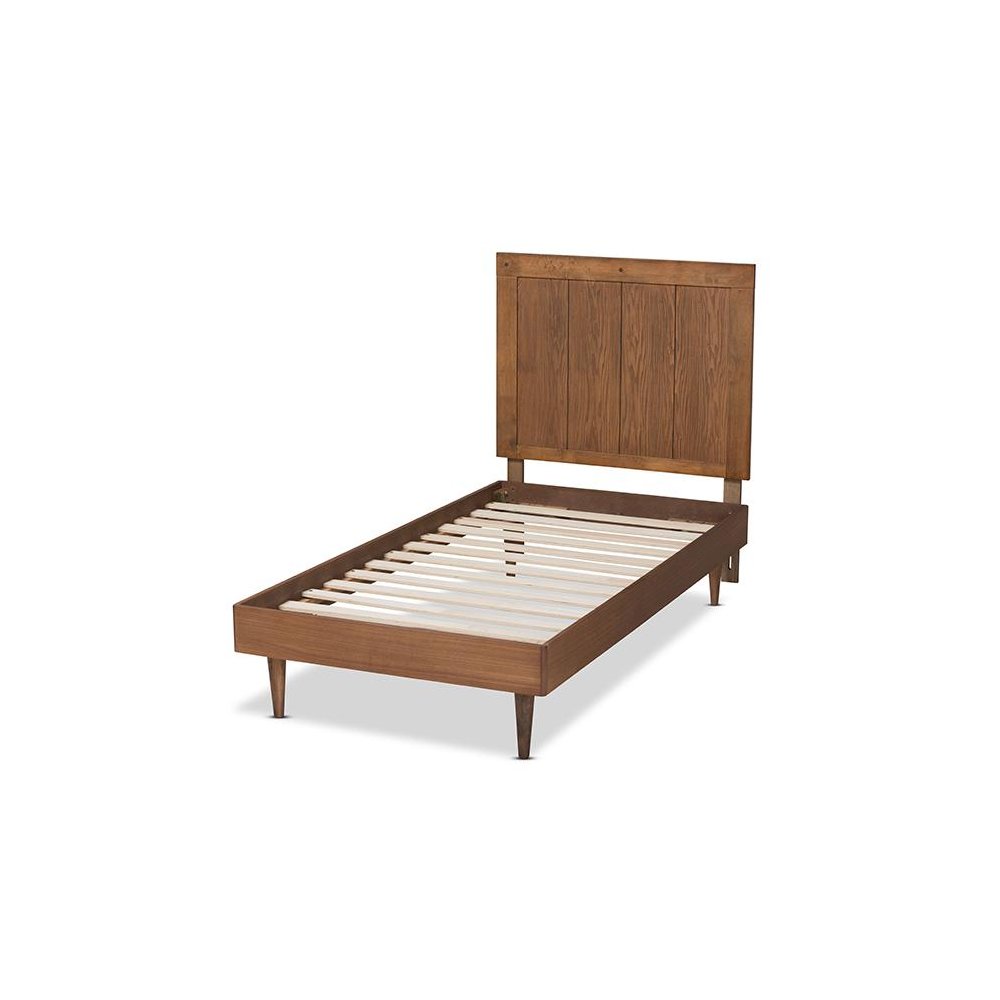 Transitional Ash Walnut Finished Wood Twin Size Platform Bed. Picture 3
