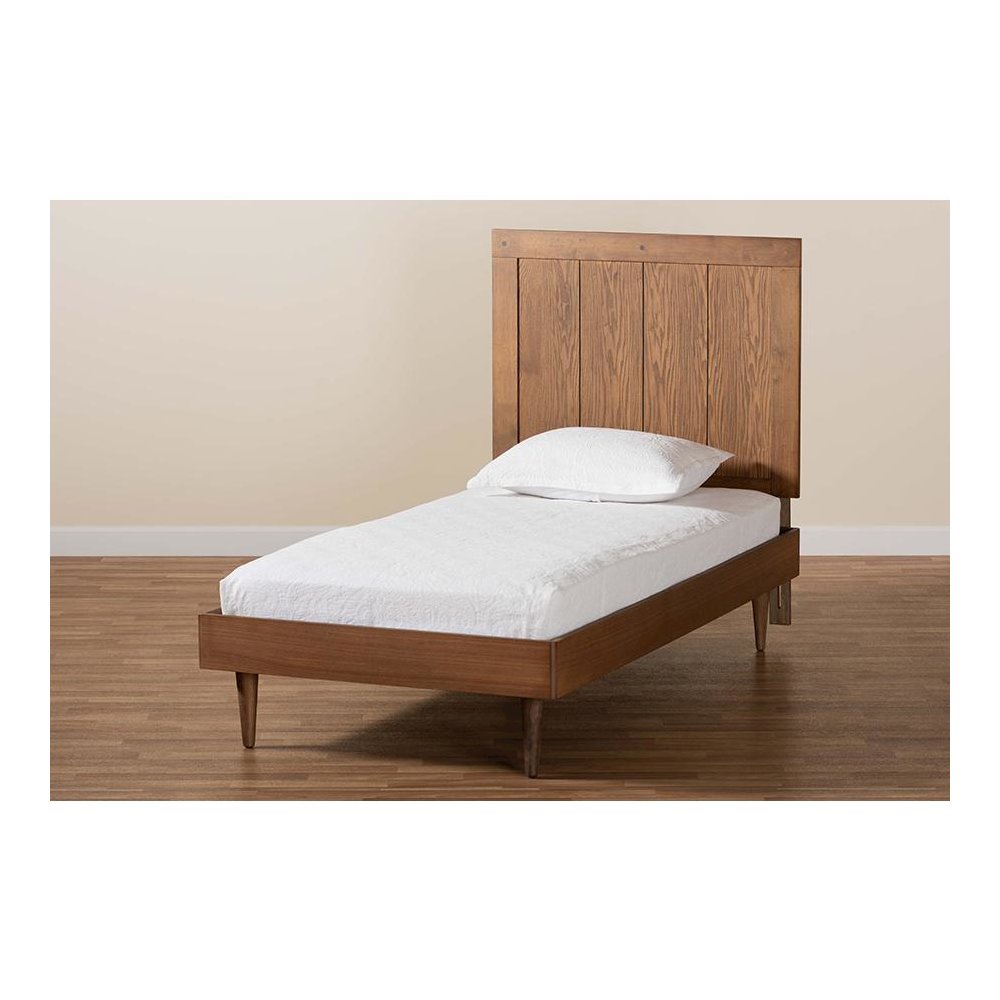 Transitional Ash Walnut Finished Wood Twin Size Platform Bed. Picture 7