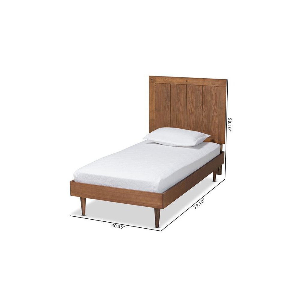 Transitional Ash Walnut Finished Wood Twin Size Platform Bed. Picture 8