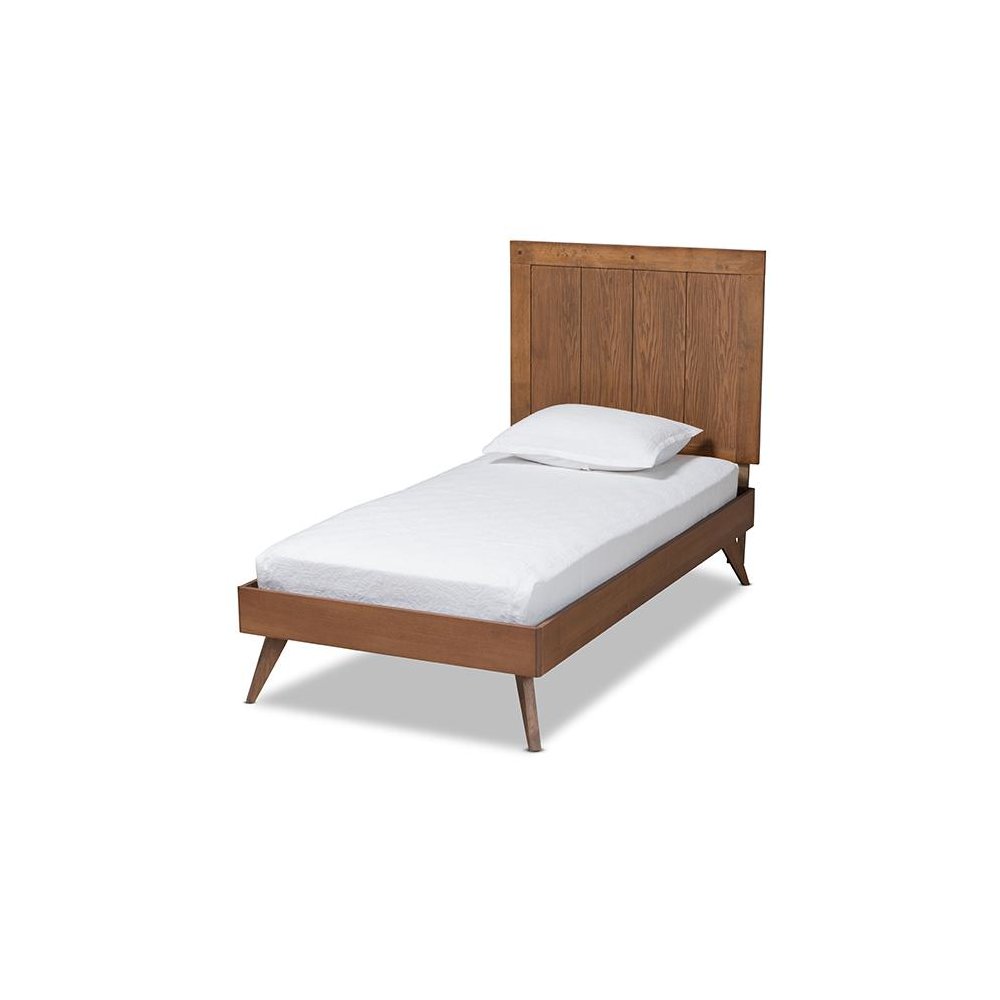 Transitional Ash Walnut Finished Wood Twin Size Platform Bed. Picture 1