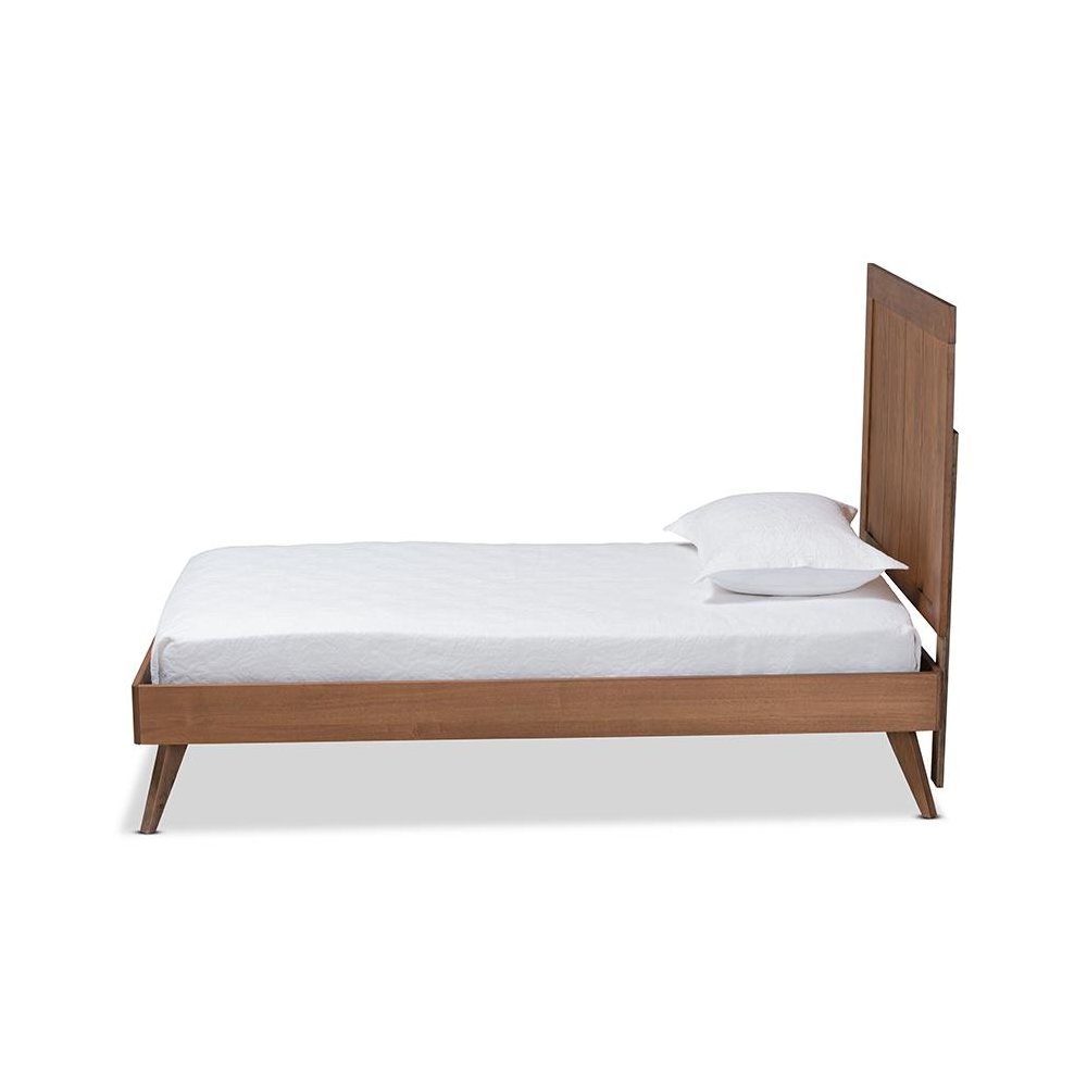 Transitional Ash Walnut Finished Wood Twin Size Platform Bed. Picture 2