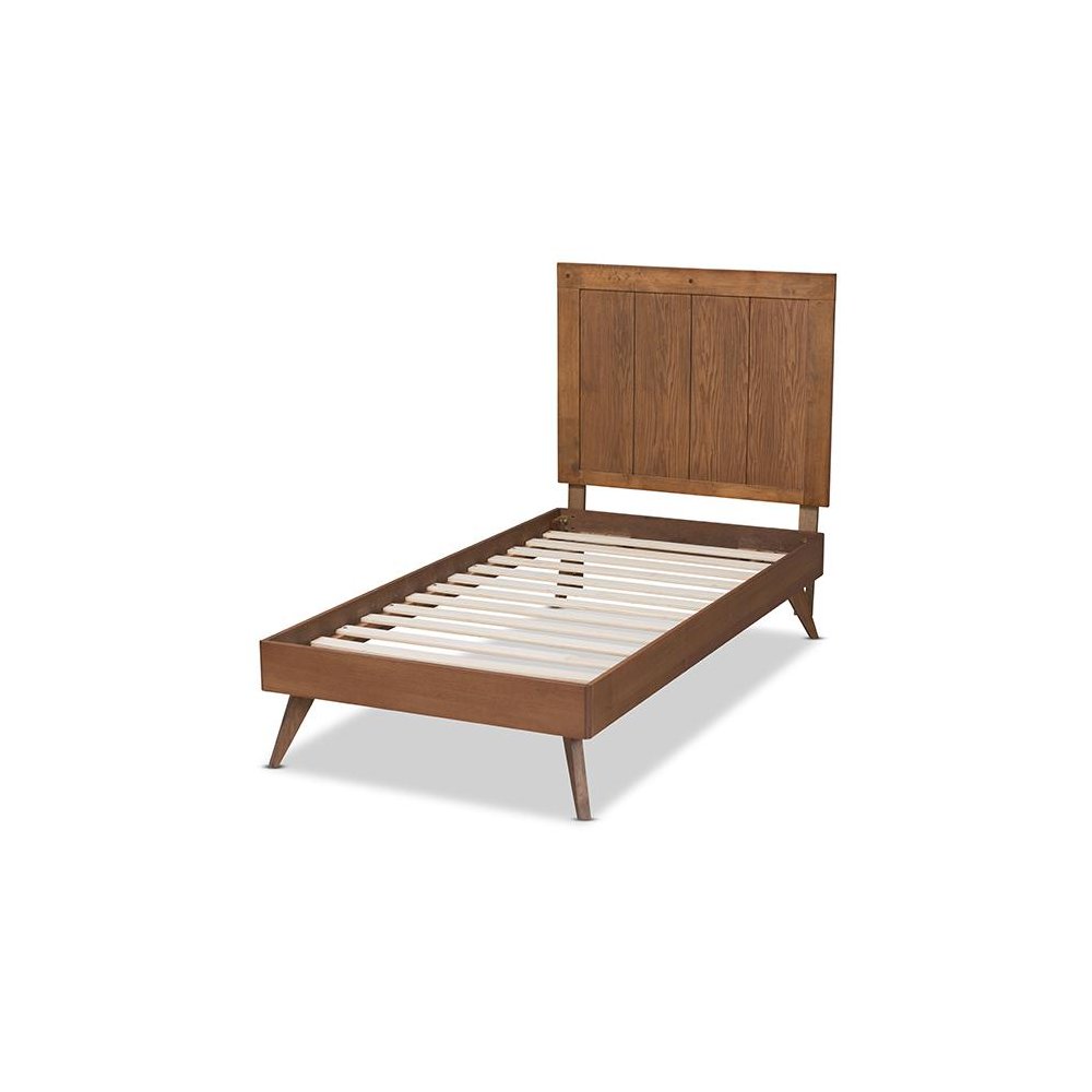 Transitional Ash Walnut Finished Wood Twin Size Platform Bed. Picture 3