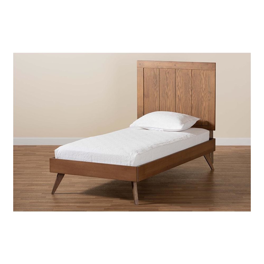 Transitional Ash Walnut Finished Wood Twin Size Platform Bed. Picture 7