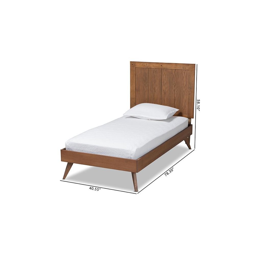 Transitional Ash Walnut Finished Wood Twin Size Platform Bed. Picture 8