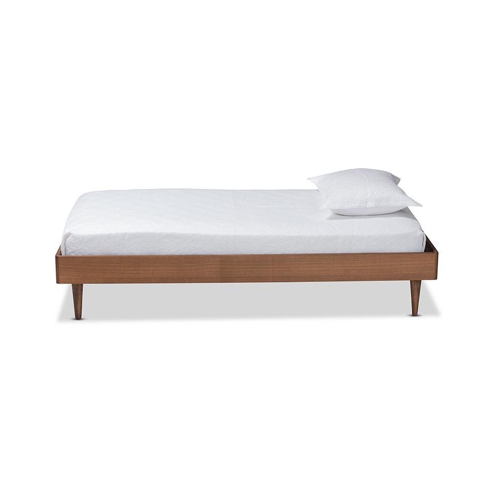 Rina Mid-Century Modern Ash Walnut Finished Wood Twin Size Platform Bed Frame. Picture 2
