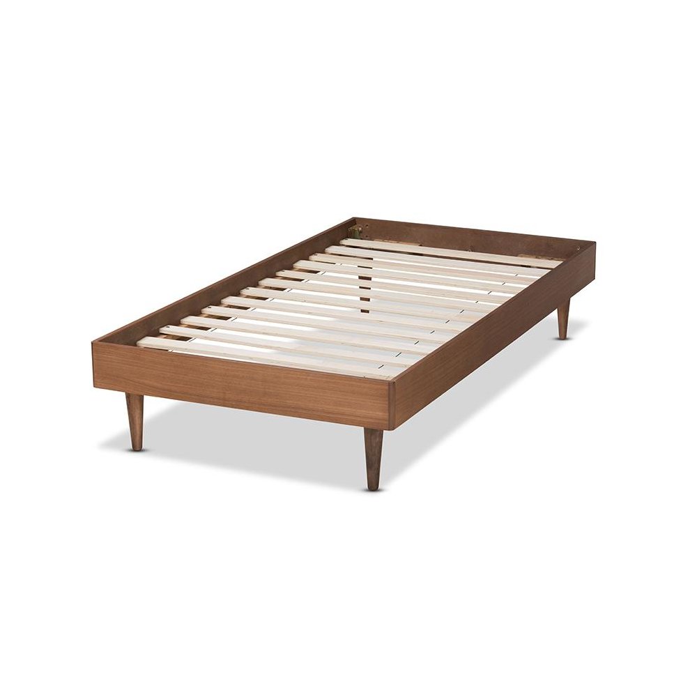 Rina Mid-Century Modern Ash Walnut Finished Wood Twin Size Platform Bed Frame. Picture 3