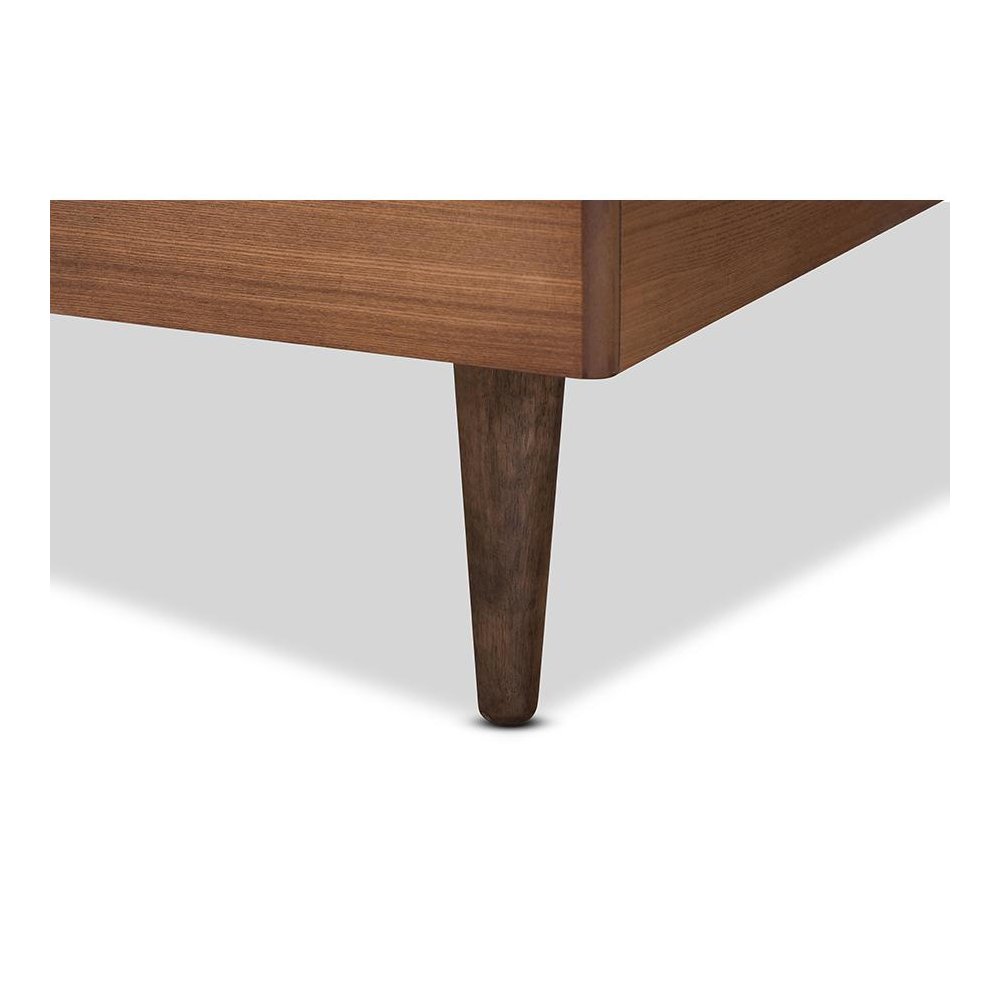 Rina Mid-Century Modern Ash Walnut Finished Wood Twin Size Platform Bed Frame. Picture 4