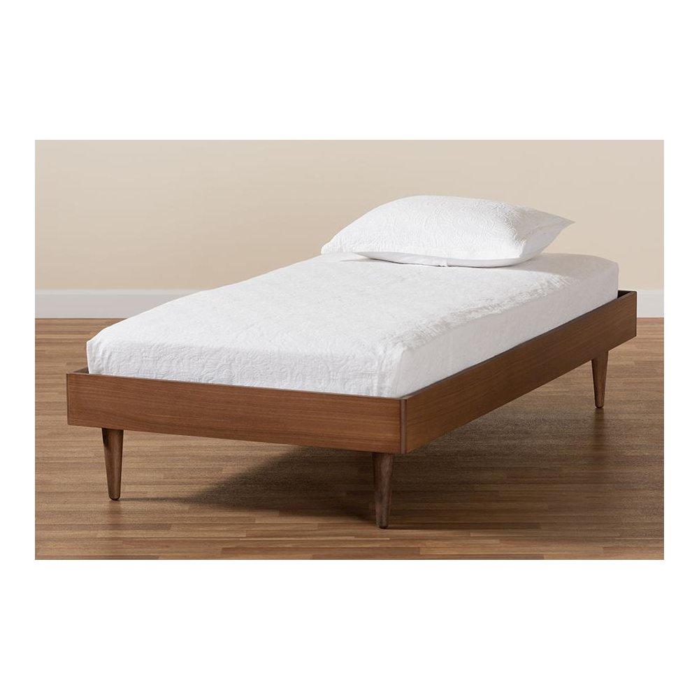 Rina Mid-Century Modern Ash Walnut Finished Wood Twin Size Platform Bed Frame. Picture 6