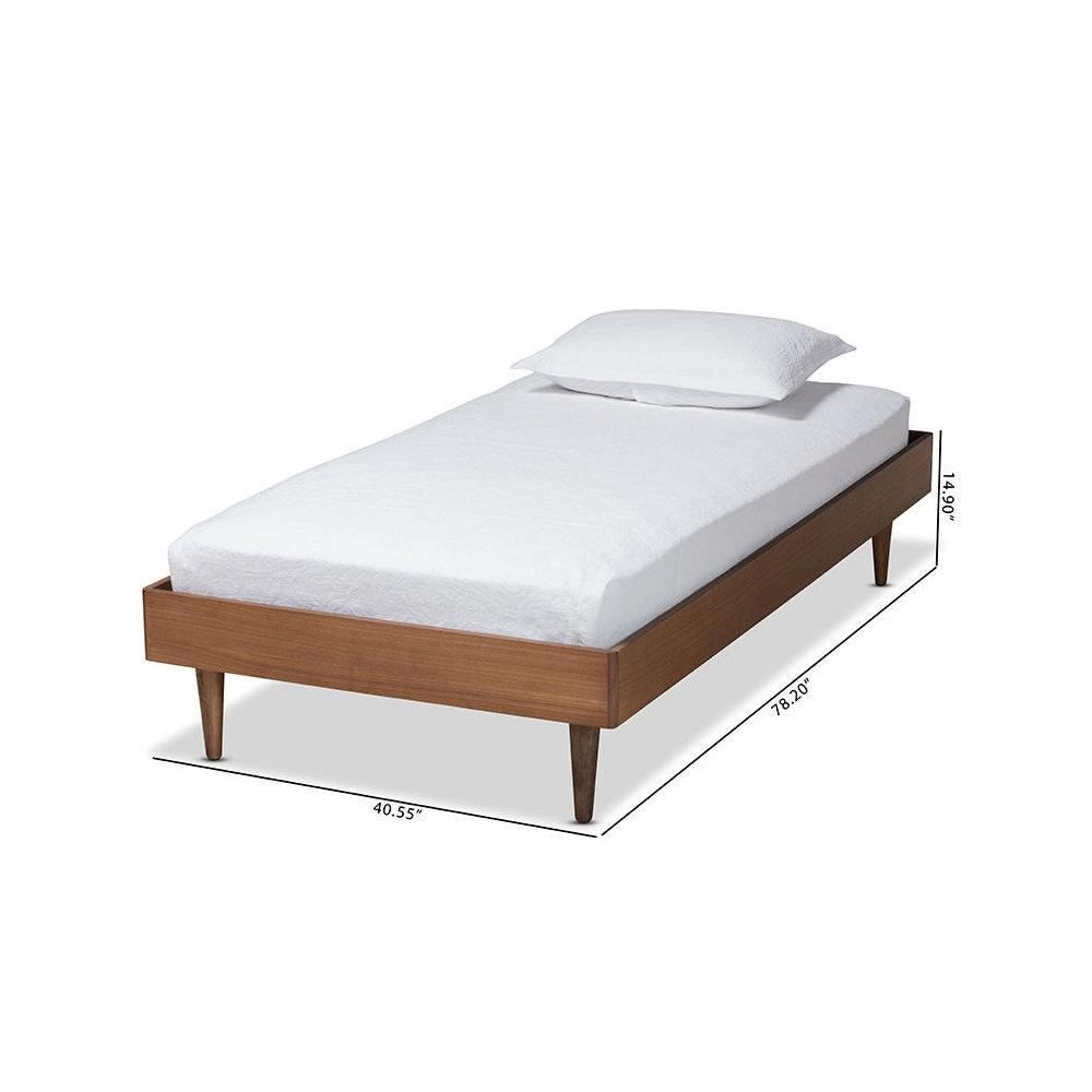 Rina Mid-Century Modern Ash Walnut Finished Wood Twin Size Platform Bed Frame. Picture 7