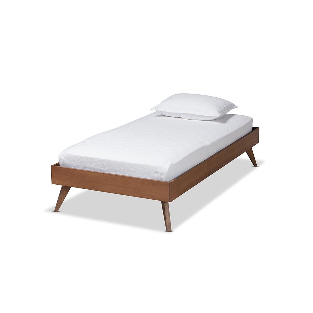 Ash Walnut Finished Wood Twin Size Platform Bed Frame. Picture 1