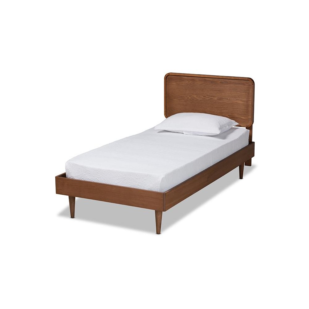 Transitional Walnut Brown Finished Wood Twin Size Platform Bed. Picture 1