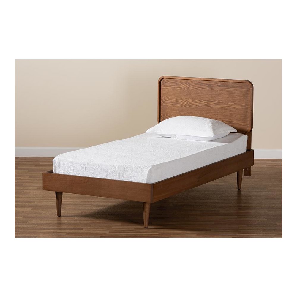 Transitional Walnut Brown Finished Wood Twin Size Platform Bed. Picture 7