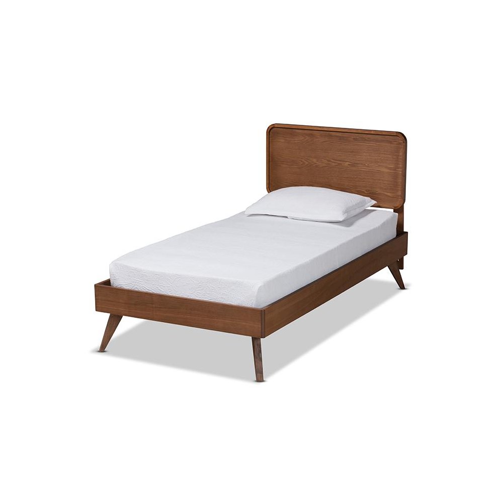 Transitional Walnut Brown Finished Wood Twin Size Platform Bed. Picture 1