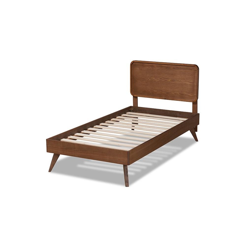 Transitional Walnut Brown Finished Wood Twin Size Platform Bed. Picture 3