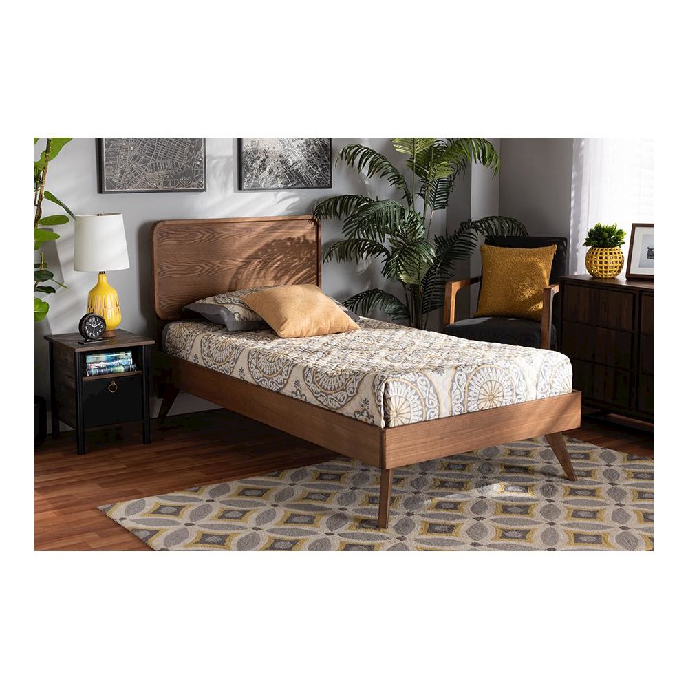 Transitional Walnut Brown Finished Wood Twin Size Platform Bed. Picture 6