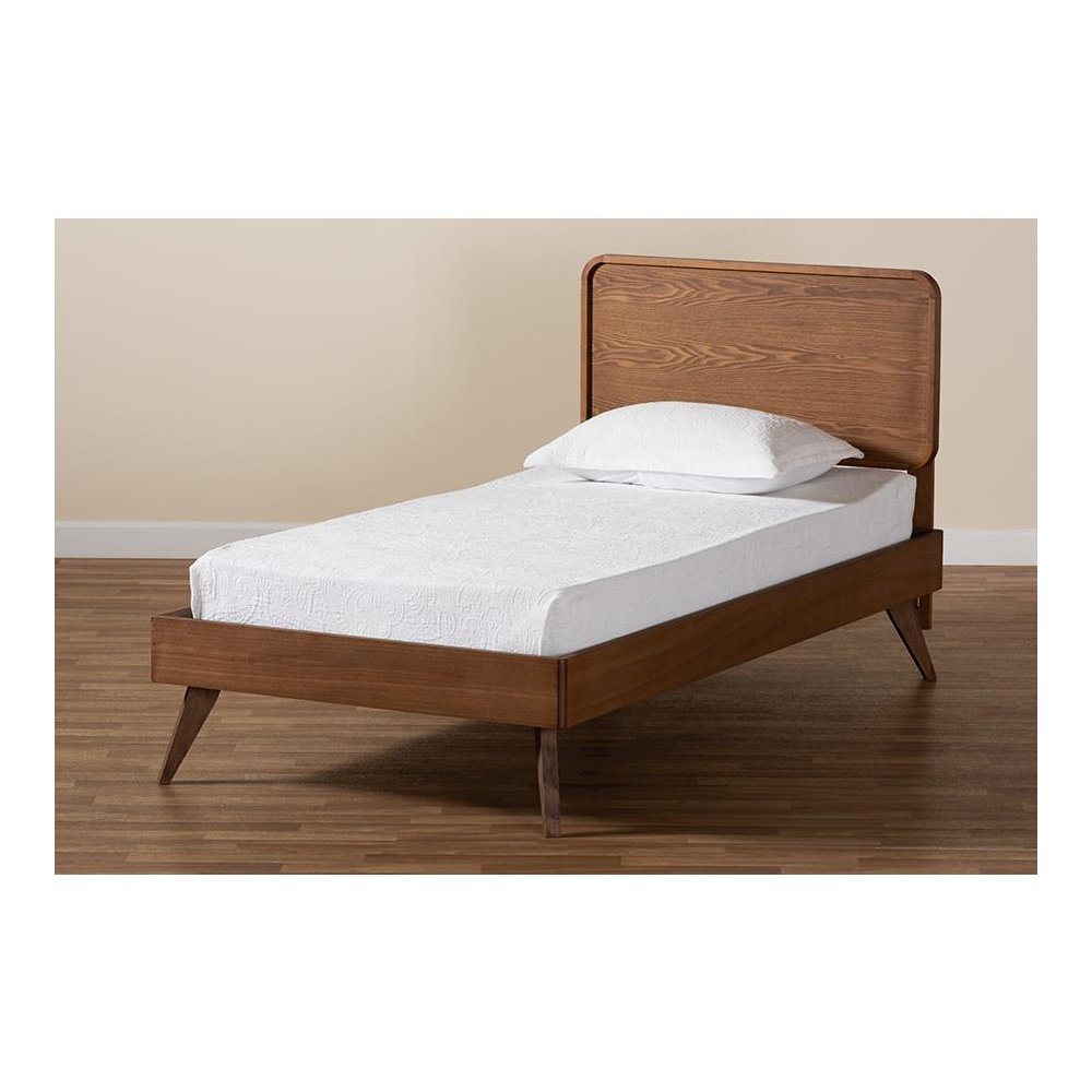 Transitional Walnut Brown Finished Wood Twin Size Platform Bed. Picture 7