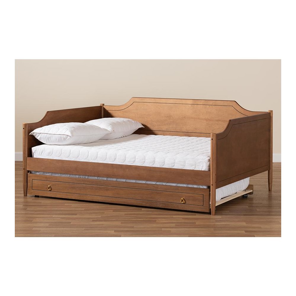 Farmhouse Walnut Brown Finished Wood Full Size Daybed with Roll-Out Trundle Bed. Picture 11