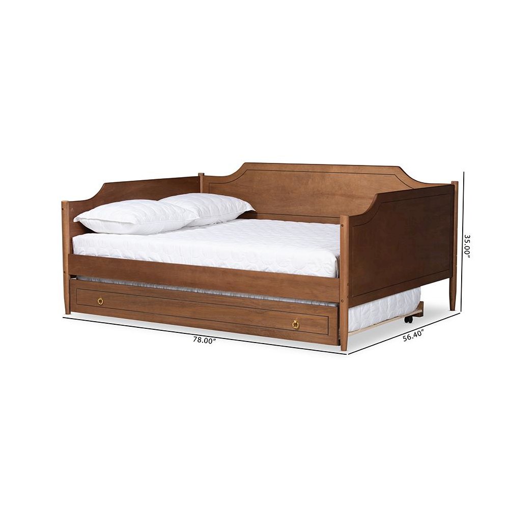 Farmhouse Walnut Brown Finished Wood Full Size Daybed with Roll-Out Trundle Bed. Picture 12