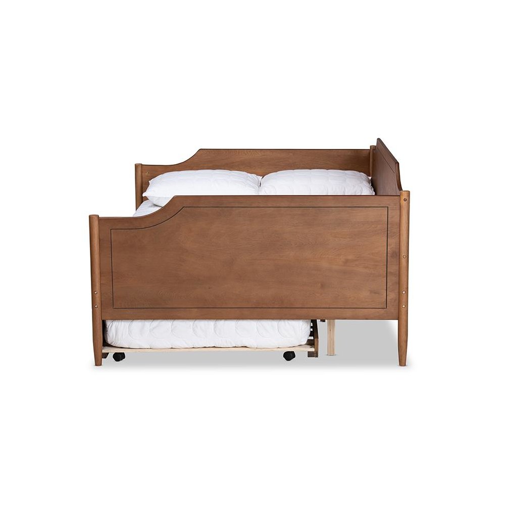 Farmhouse Walnut Brown Finished Wood Full Size Daybed with Roll-Out Trundle Bed. Picture 3