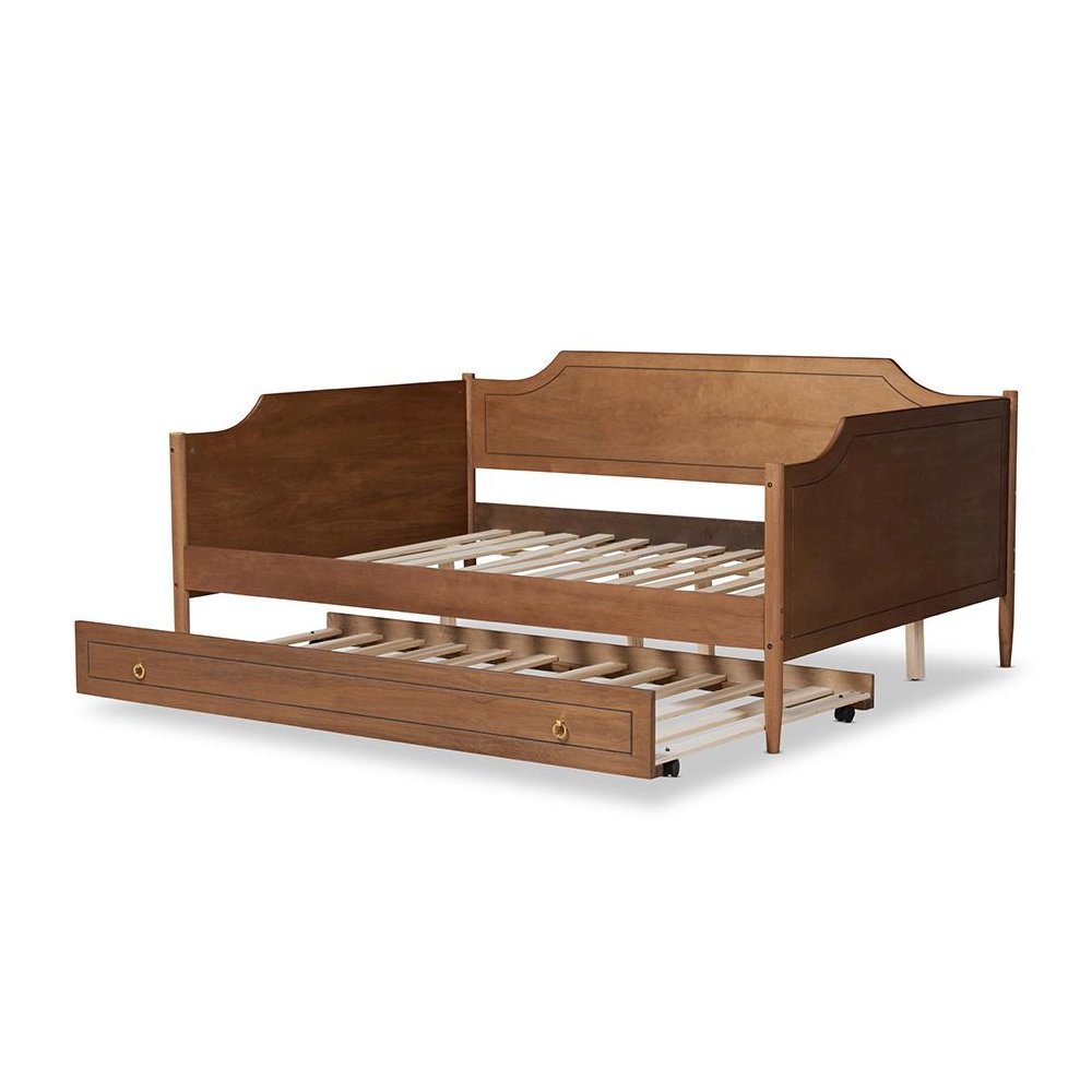 Farmhouse Walnut Brown Finished Wood Full Size Daybed with Roll-Out Trundle Bed. Picture 5
