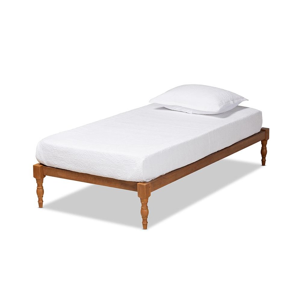 Walnut Brown Finished Wood Twin Size Platform Bed Frame. Picture 1