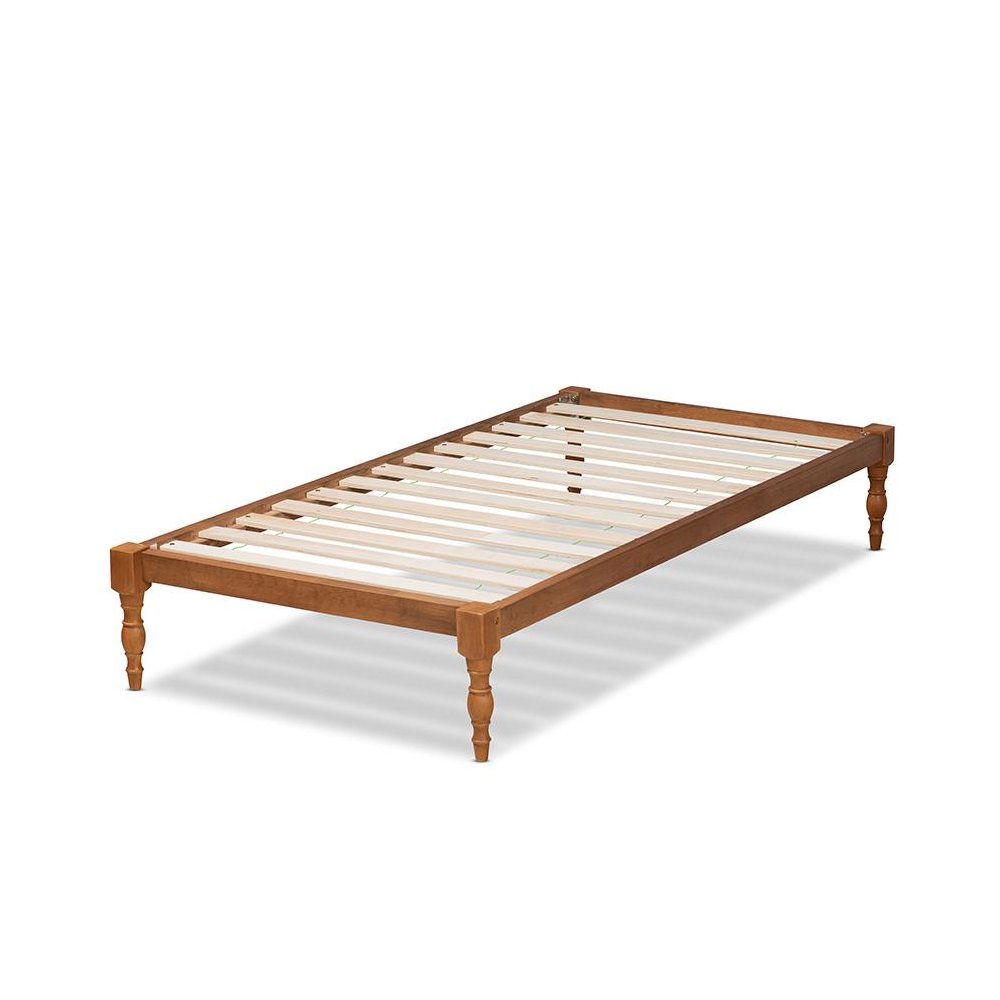 Walnut Brown Finished Wood Twin Size Platform Bed Frame. Picture 3