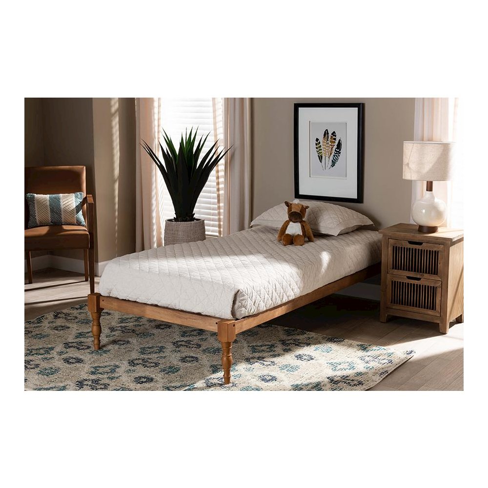 Walnut Brown Finished Wood Twin Size Platform Bed Frame. Picture 5