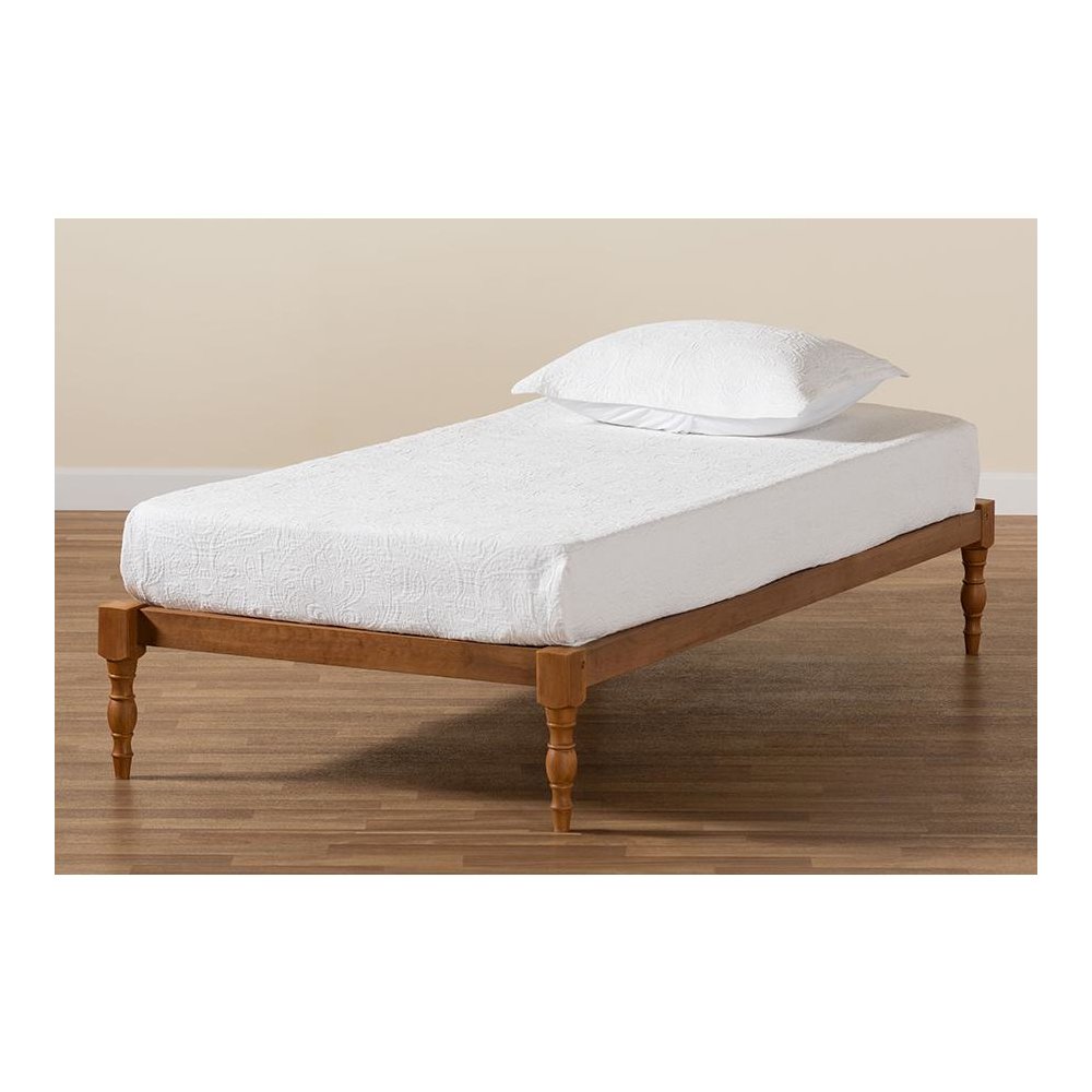 Walnut Brown Finished Wood Twin Size Platform Bed Frame. Picture 6