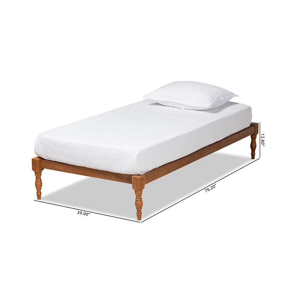 Walnut Brown Finished Wood Twin Size Platform Bed Frame. Picture 7