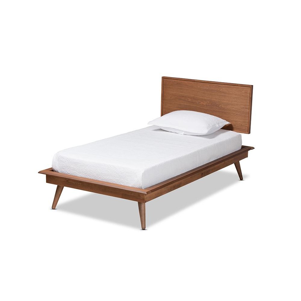 Karine Mid-Century Modern Walnut Brown Finished Wood Twin Size Platform Bed. Picture 1