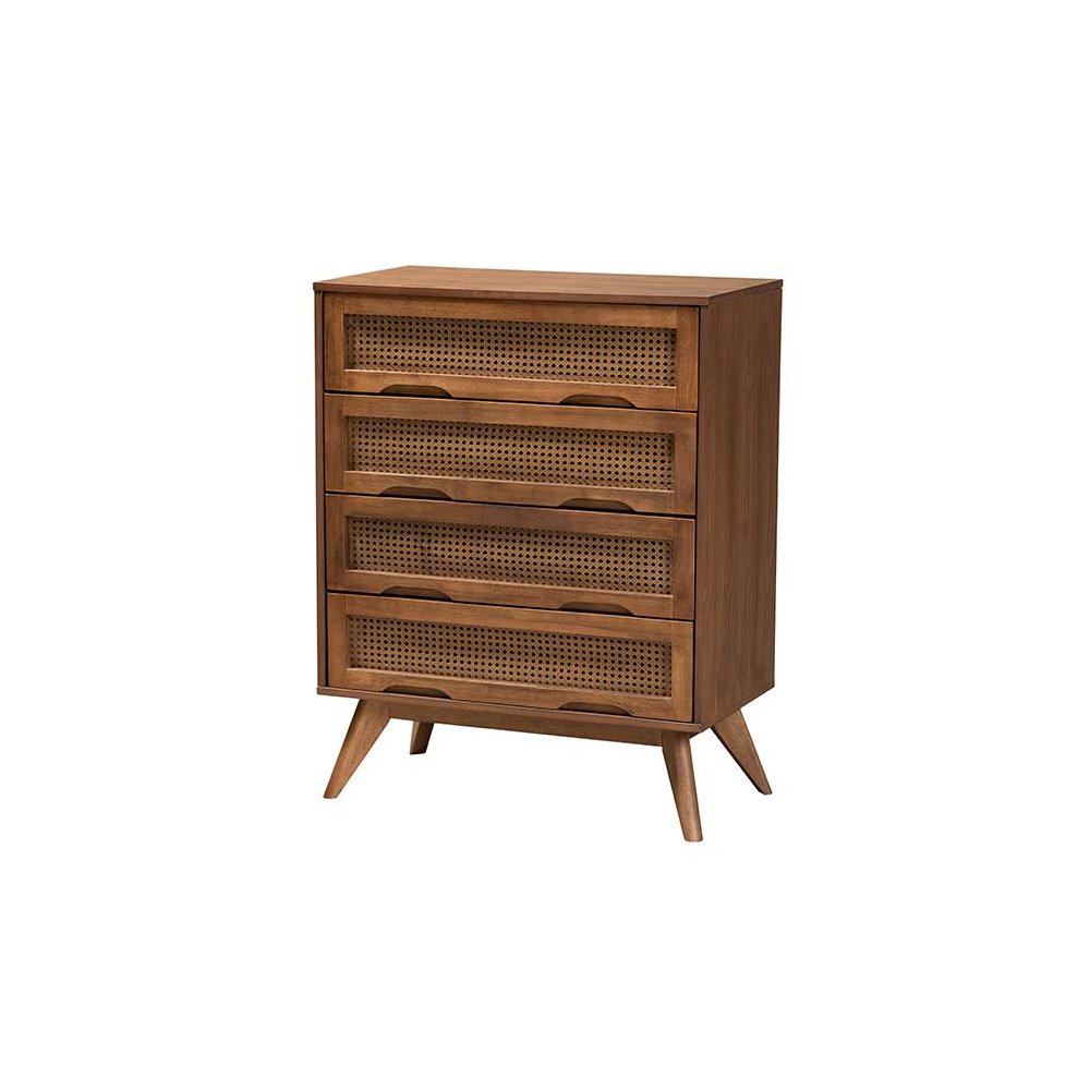 Walnut Brown Finished Wood and Rattan Twin Size 5-Piece Bedroom Set. Picture 5